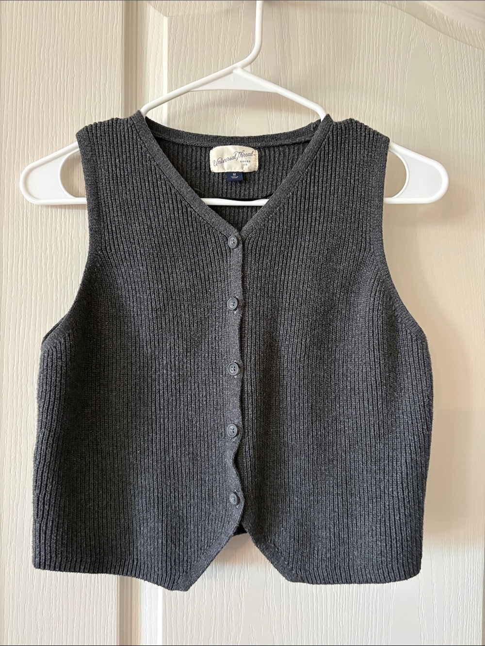 Universal Thread Charcoal Gray Ribbed Button-Front Sweater Vest
